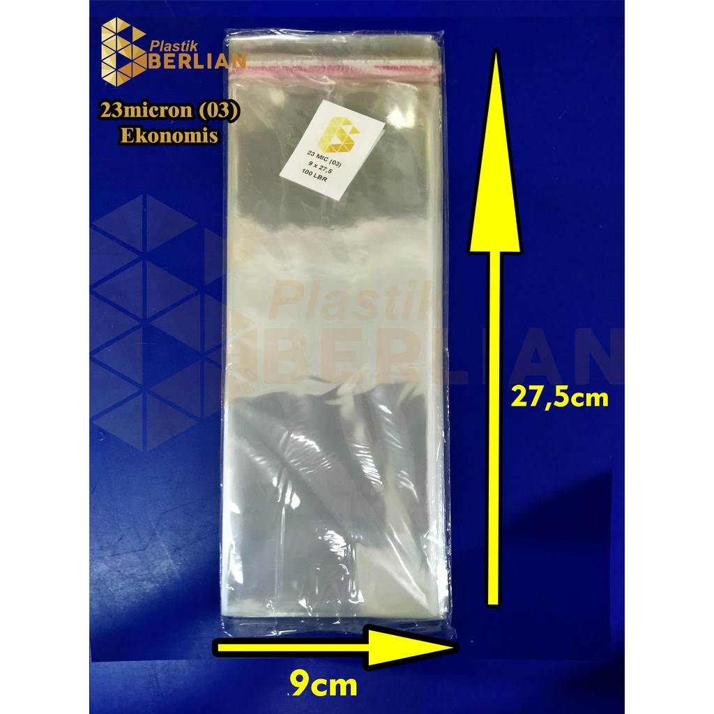 

9 x 27,5cm Plastik OPP EKONOMIS 23micron (100 lbr) (lem/seal)