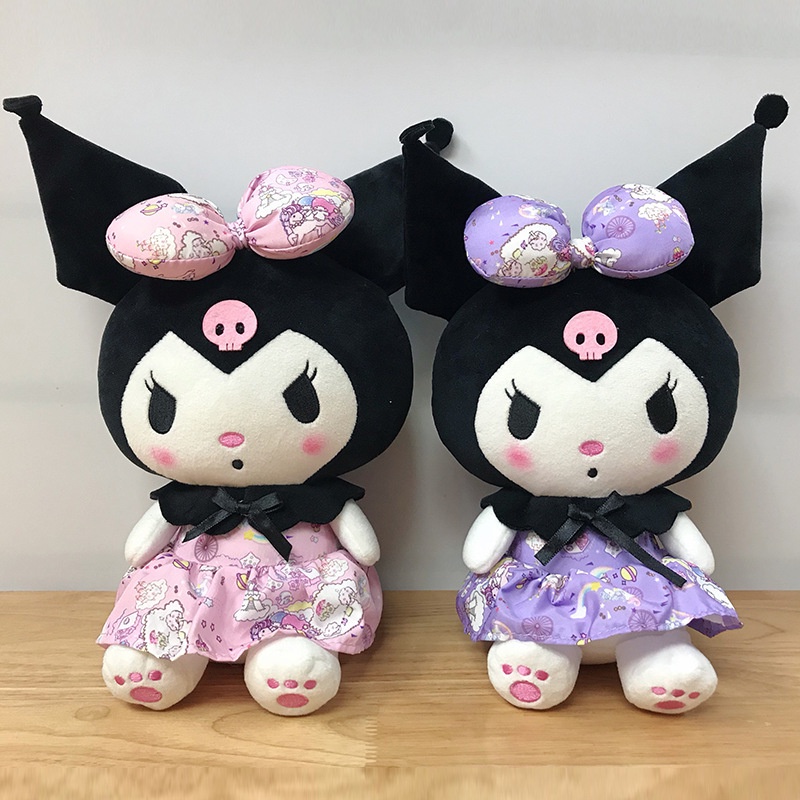 Mainan Boneka Stuffed Plush Kartun Sanrio Kuromi 25Cm Untuk Dekorasi Kamar Anak