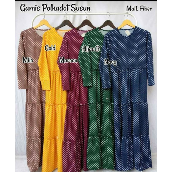 gamis fiber motif polka / gamis syari busui REALPICT rempel susun bisa COD