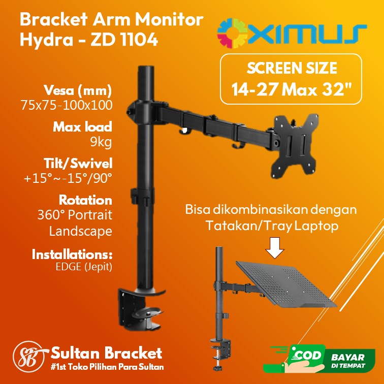 Bracket TV Monitor LED LCD 14-27" Inch Max 32" Inch Oximus Hydra ZD1104 ZD-1104 Desk Mount Meja Jepi