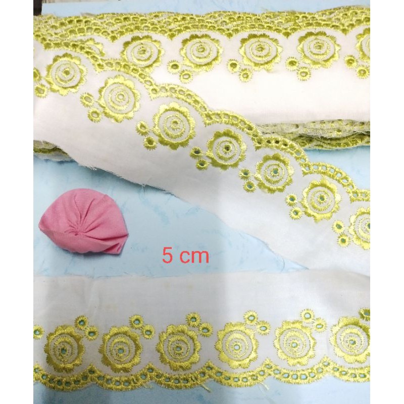 Renda katun variasi bunga hijau renda kain renda bordir renda putih renda kembang renda baju