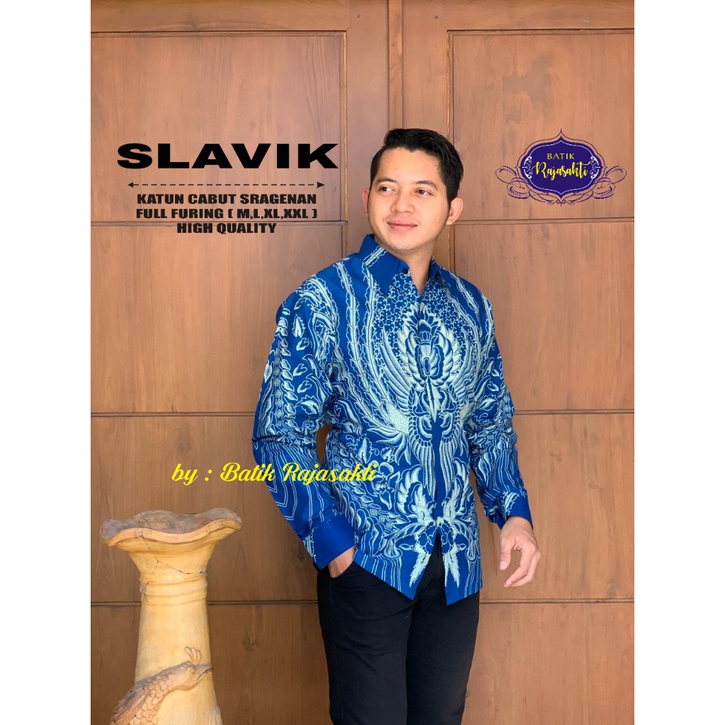 SLAVIK RAJASAKTI KEMEJA BATIK SOLO PRIA LENGAN PANJANG LAPIS FURING ATASAN BATIK PREMIUM MODERN KATUN HALUS BAHUWIRYA  BANAMITRA BANAMITRA PUTIH BANGSAWAN BAYU PUTRA BERLIAN BIRU BHARATAYUDA BIMASENA BIRENDRA BIRU INDAH BRAHMAKERTA BRAHMAKERTA MERAH