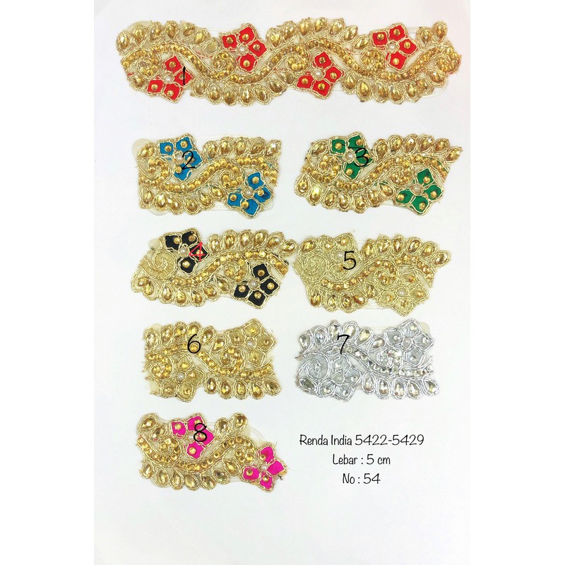 Renda India 5422-5429, Renda Baju, Renda Bordir, Renda Giper, Renda Katun, Lebar 5 cm