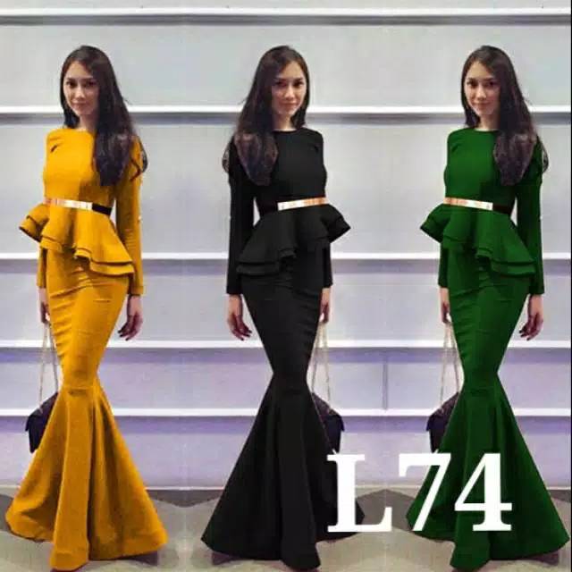 74# L74 Longdress Mermaid Asimetris + Belt Gold High Quality Vaganza Scuba Gaun Pesta Duyung 900g