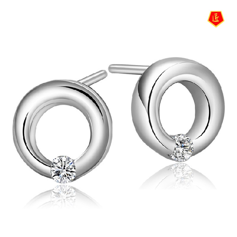 [Ready Stock]Elegant round Ratline Hitch Diamond Stud Earrings