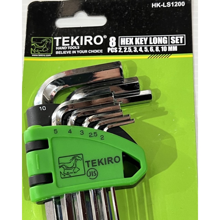 Kunci L Panjang CR-V Tebal Hex Key Long TEKIRO SET 8 PCS 2-10mm