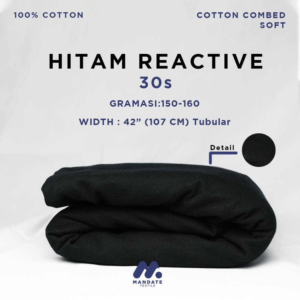 1KG KAIN KAOS COTTON COMBED SOFT 24S/30S | HITAM REACTIVE - SUPER SOFT FULL COTTON COMBED