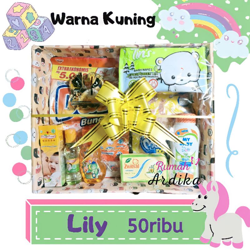 Kado bayi lahiran parcel bayi parsel bayi baby gift set ukuran 28x23x8 cm box isi8-Lily Kuning