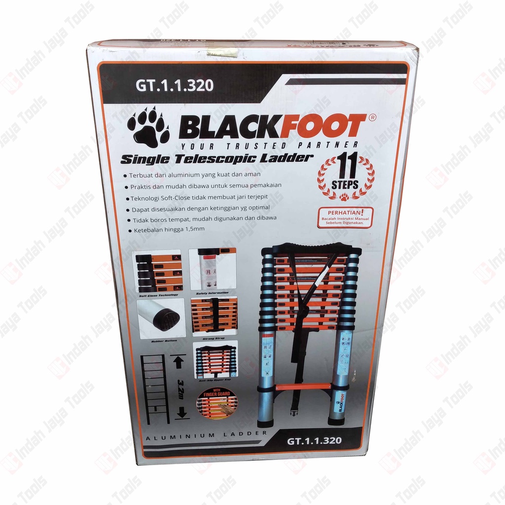 BLACKFOOT Tangga TELESKOPIK SINGLE 3.2 M Lipat Alumunium Meter