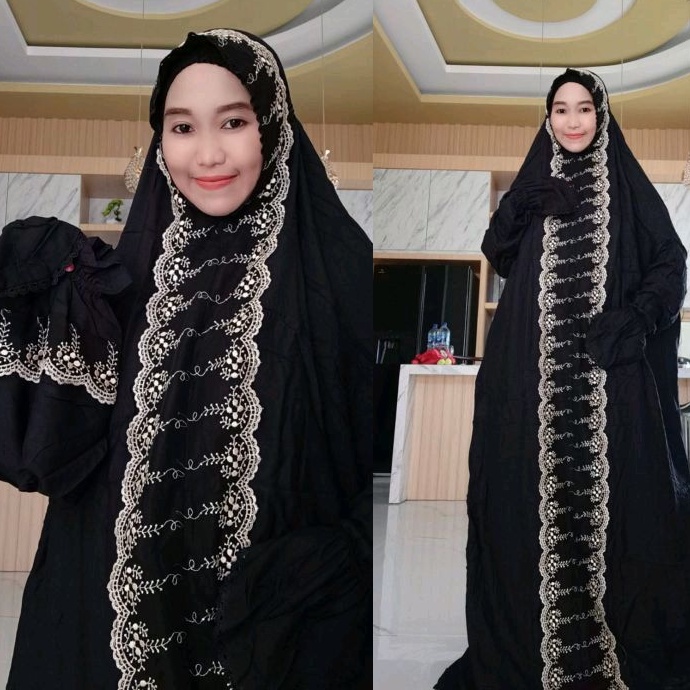 Mukena Terusan Arab Inner Ciput Renda Gold Rayon Premium ORI / Mukena Arab Ciput Husus Hitam Renda A