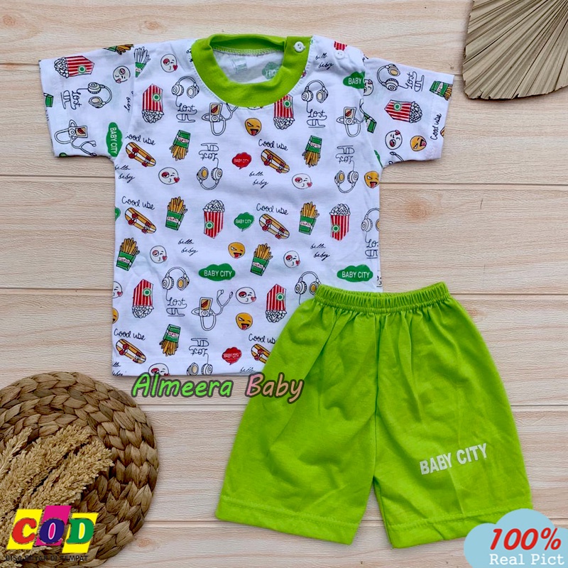 Setelan Baju Bayi Lengan Pendek Kaos Oblong Usia 3-12 Bulan Almeera Baby and Kids