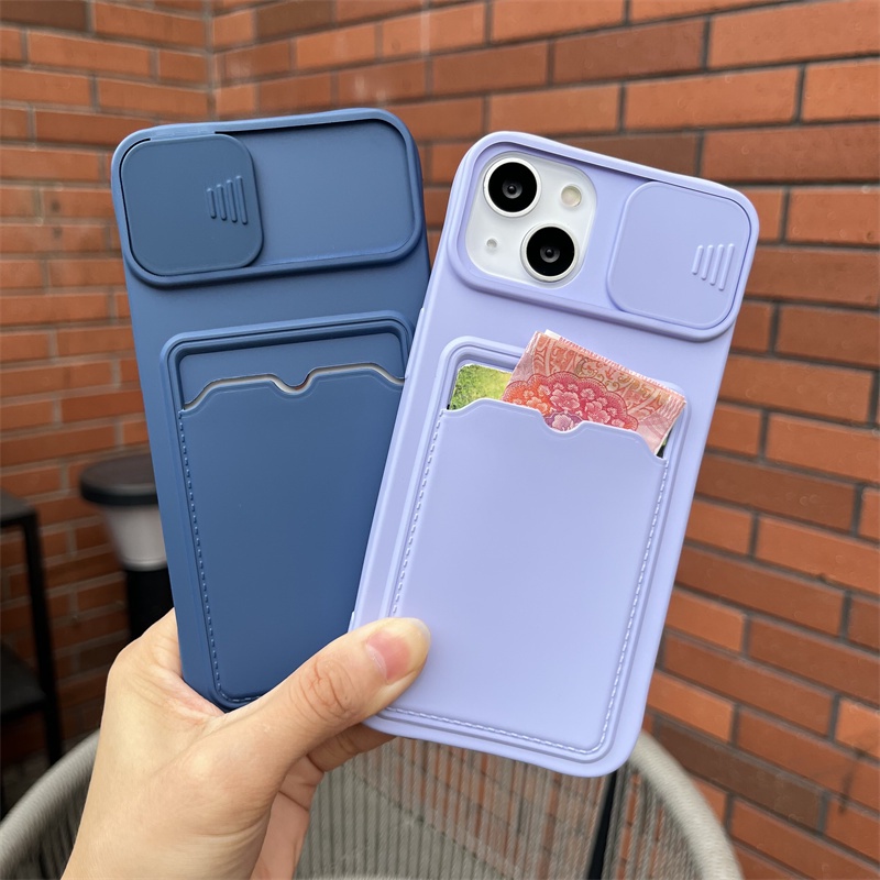 Soft Case Pelindung Kamera Model Dompet Kartu Geser Untuk iPhone 14 Pro Max 13 12 11 Pro Max X XR XS Max 6 6S 7 8 Plus SE2