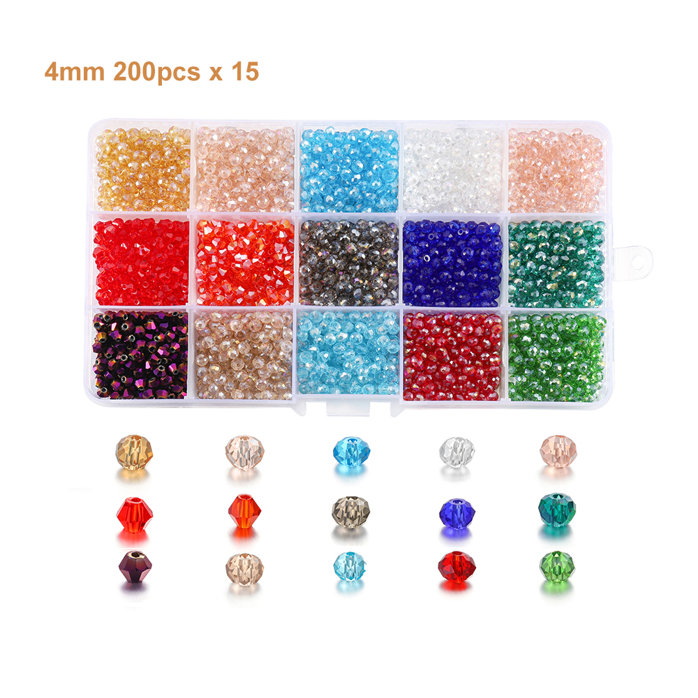 3000pcs Manik-Manik Kristal Kaca Translucent Ukuran 4mm Untuk Membuat Perhiasan