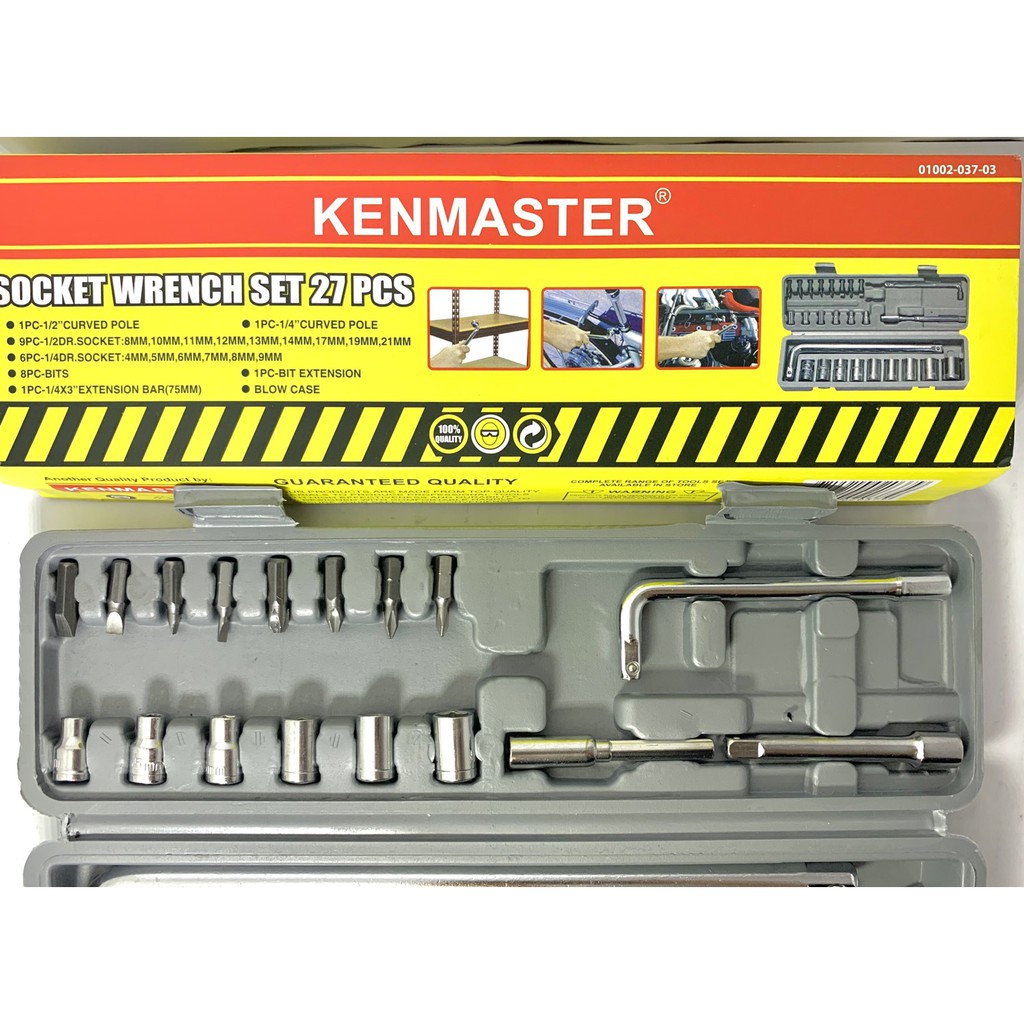 Paket Kunci Sok Set 27 pcs Kenmaster Tool Kit Set Gagang Stang Sok L dan Mata Kunci Sok Sock Shock