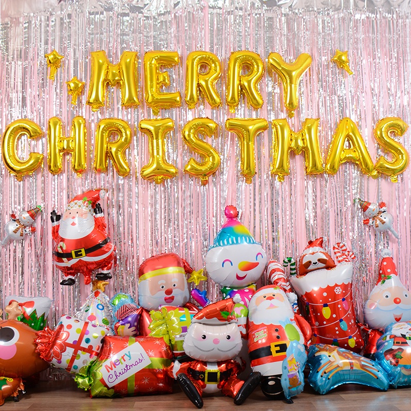 Balon Bentuk Kartun Santa Claus Snowman Elk Bahan Aluminum Film Untuk Dekorasi Pesta Natal