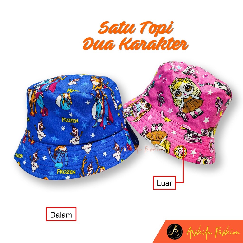 Topi Bucket Anak Karakter Bolak Balik /Topi Anak Karakter 2-10 Tahun/ Bucket Anak