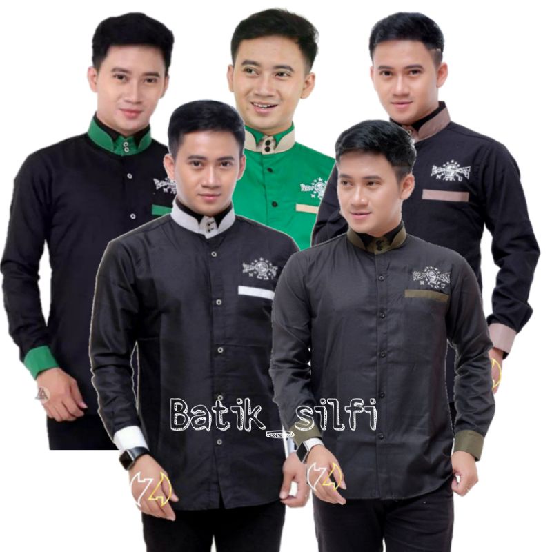 BAJU KOKO NU LENGAN PANJANG KATUN KEMKO KERAH DOBEL KEMEJA KOKO HSN SYUBBANUL MUSLIMIN HADROH AZAHIR