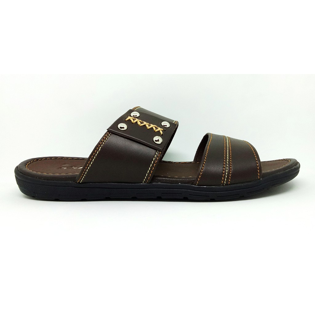 FIURI - Sandal Double Slip On Coklat - Sandal Casual Pria Kulit