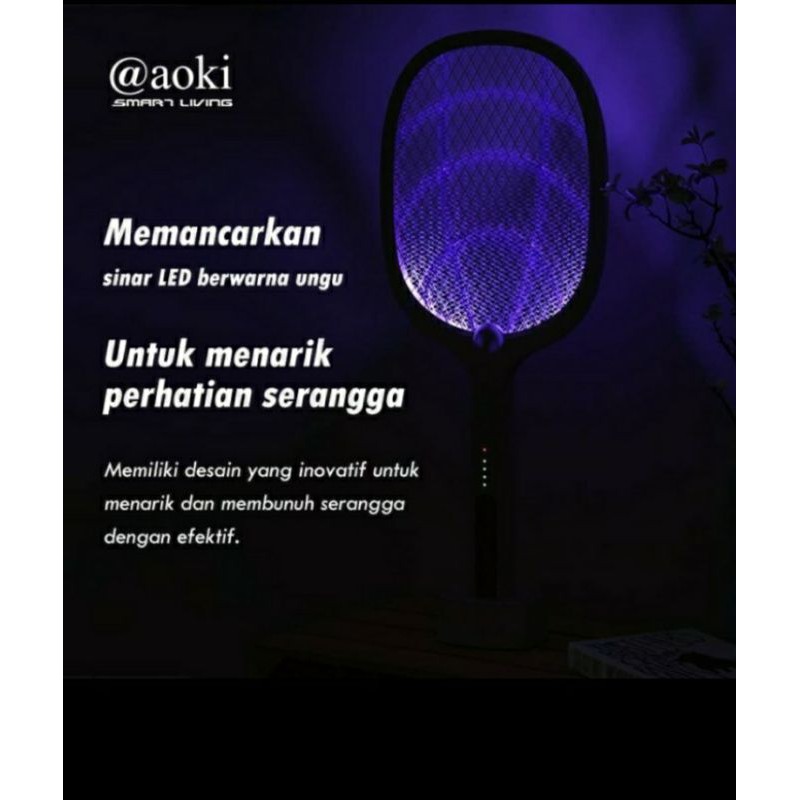 raket nyamuk aoki terbaru Ak-881S-putih efektif 2 in 1 insect killer cas/ dua fungsi