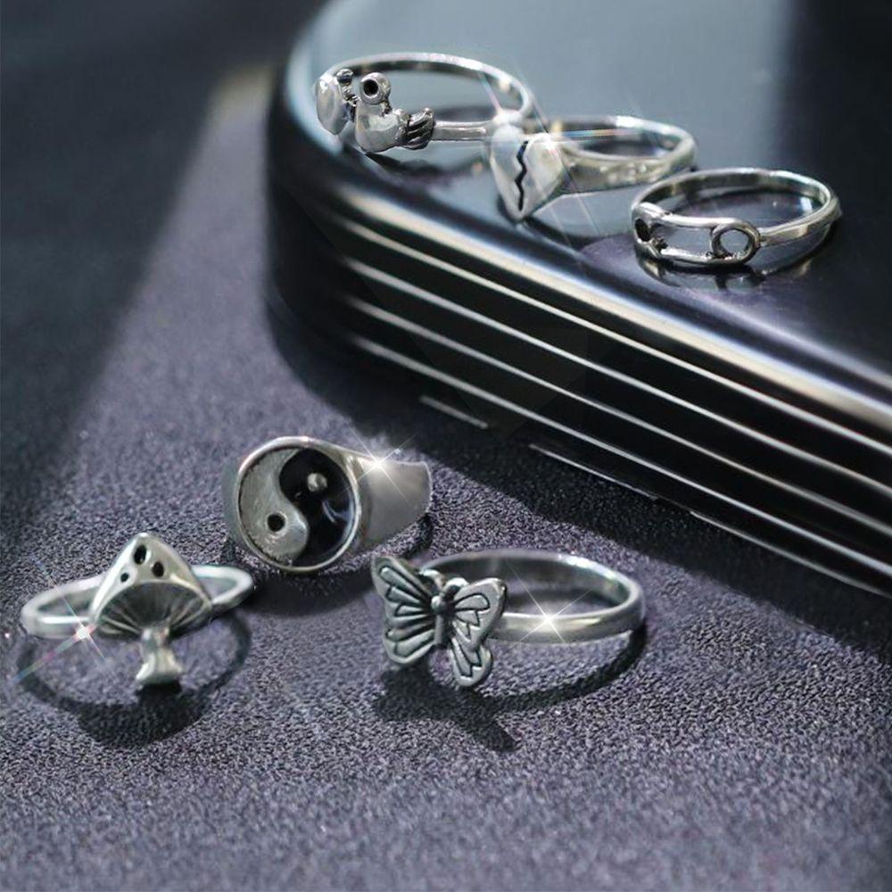 Lily 6Pcs/Set Cincin Retro Set Hadiah Untuk Wanita Pria Pesta Hip Hop Pola Hati