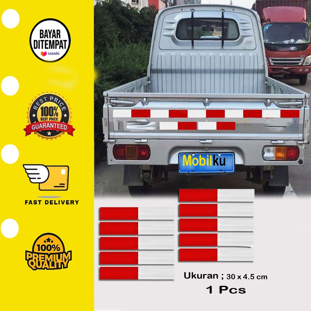 [BISA COD] Stiker Reflektor Pemantul Cahaya Malam Hari Warning Sign Merah Putih Test Uji Kir Sticker Reflector Truk Pickup Mobil Dishub