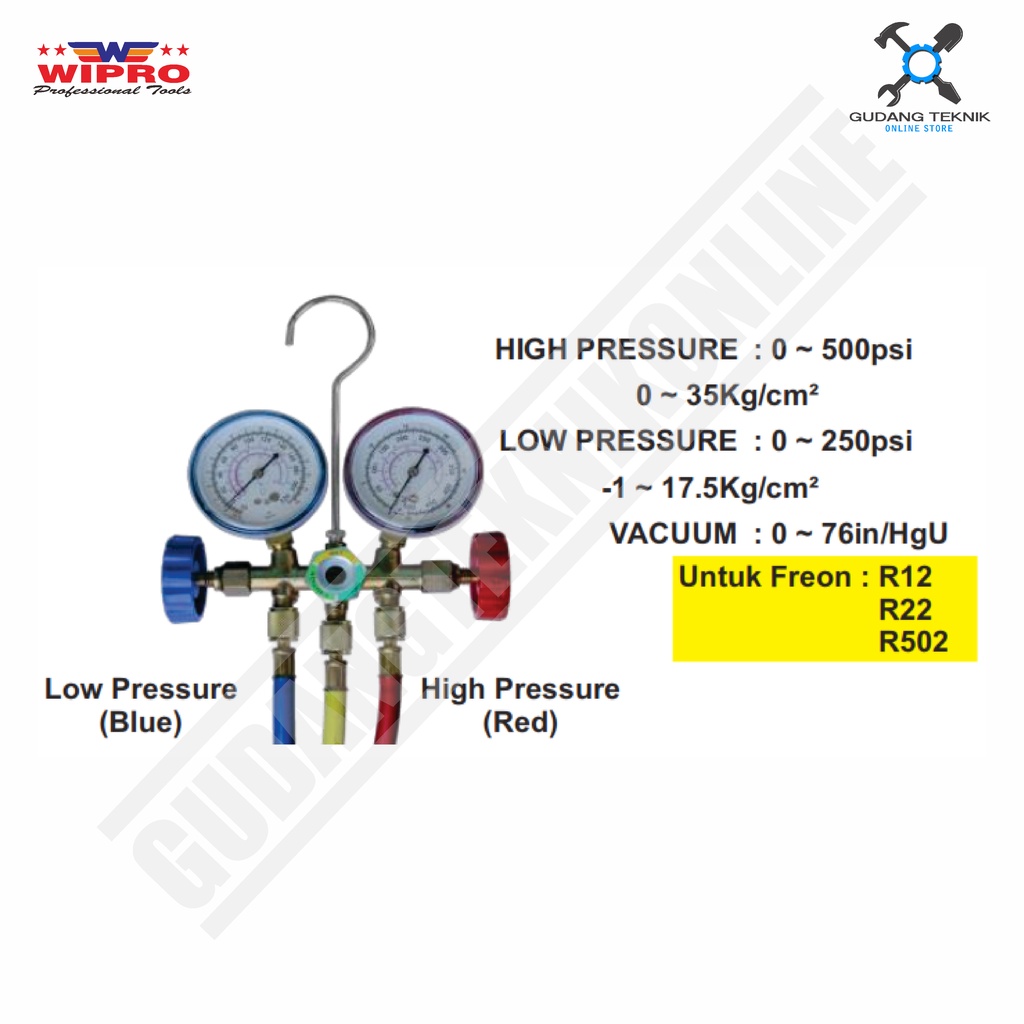 Regulator Freon AC Set R12 R22 R502 WIPRO HS-1053 / Alat Ukur Tekanan Manifold Regulator Freon Vreon AC WIPRO HS1053 - HS 1053 WIPRO