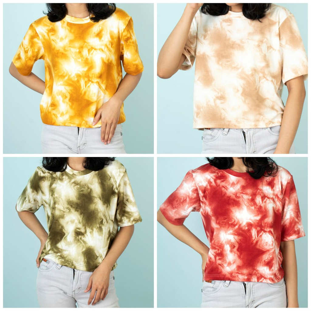 FORTGLASS LADIES CLEO LENGAN PENDEK SWEATER CROP BASIC WANITA MOTIF TIE DYE