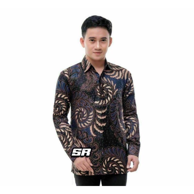 Kemeja Batik Pria Lengan Panjang Size M L Xl Xxl Bswart Batik Hrb026 Kenongo Hem Panjang Padi