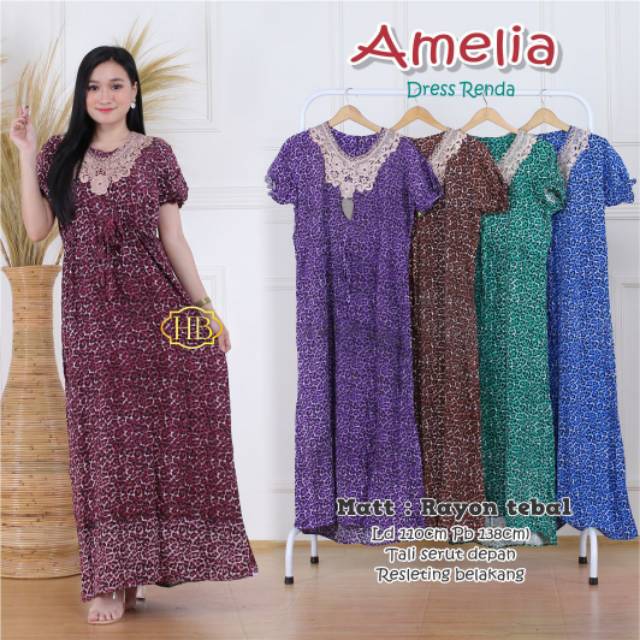 Amelia DRESS Renda Maxy Dress Baju Tidur Wanita Motif Macan Tutul