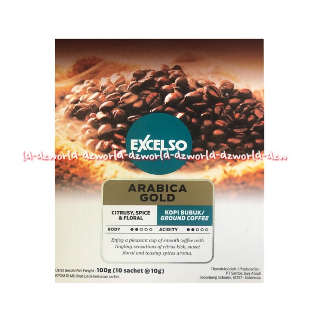 Excelso Arabica Gold 10sachet Citrusy Spice Floral Kopi Bubuk Ekselso Ground Coffee Kopi Excelso Kemasan Kotak Kopi Giling Bubuk Halus