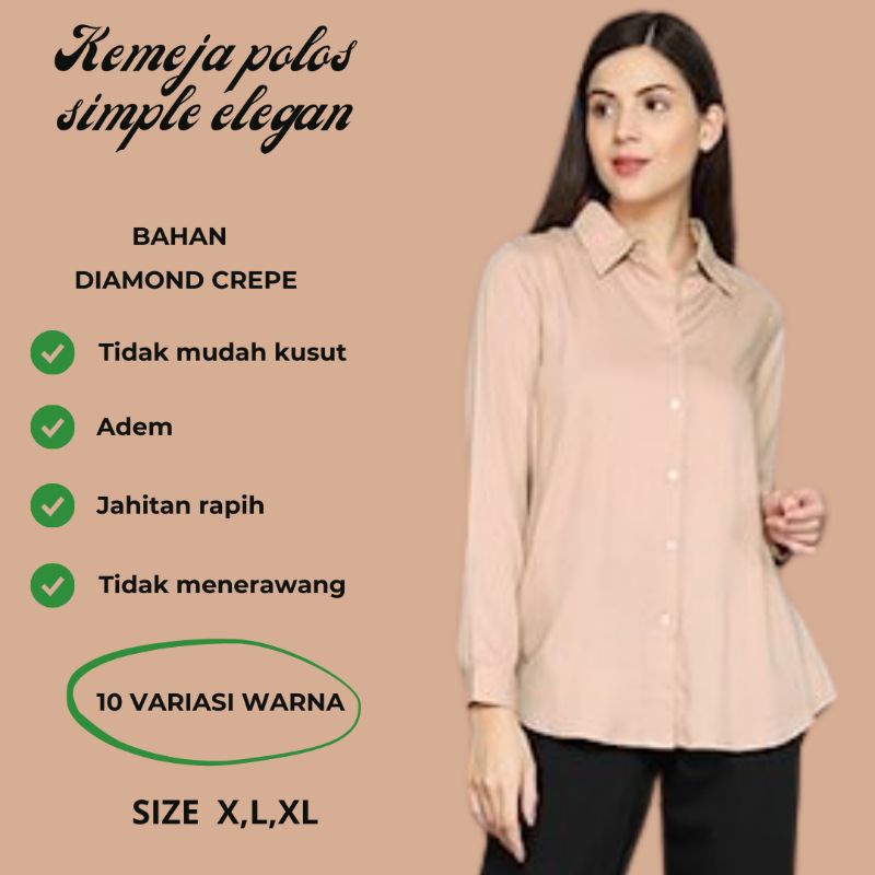 baju kemeja kerja wanita remaja terbaru warna coksu bahan import kualitas premium kemeja polos lenga