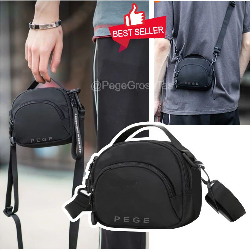 Pege 8863 - Tas Selempang Korea Pria Slingbag Bahu Cowok Slempang Distro Polos Hitam Murah Keren