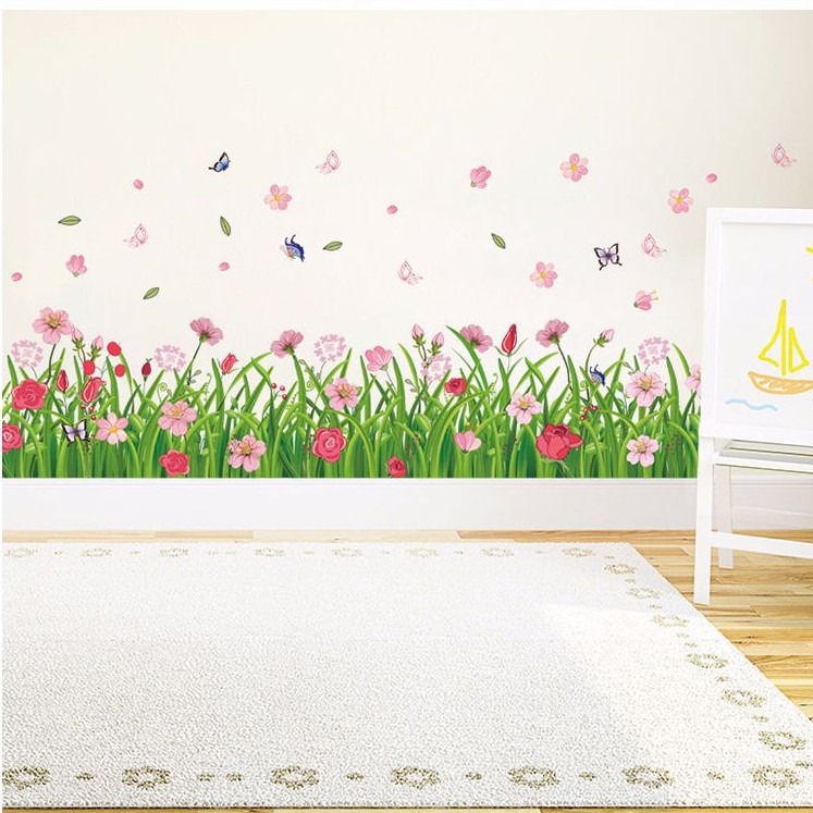 Reliza Wall Sticker Grass Pink Flowers Rumput Bunga Stiker Dinding LDR 7189