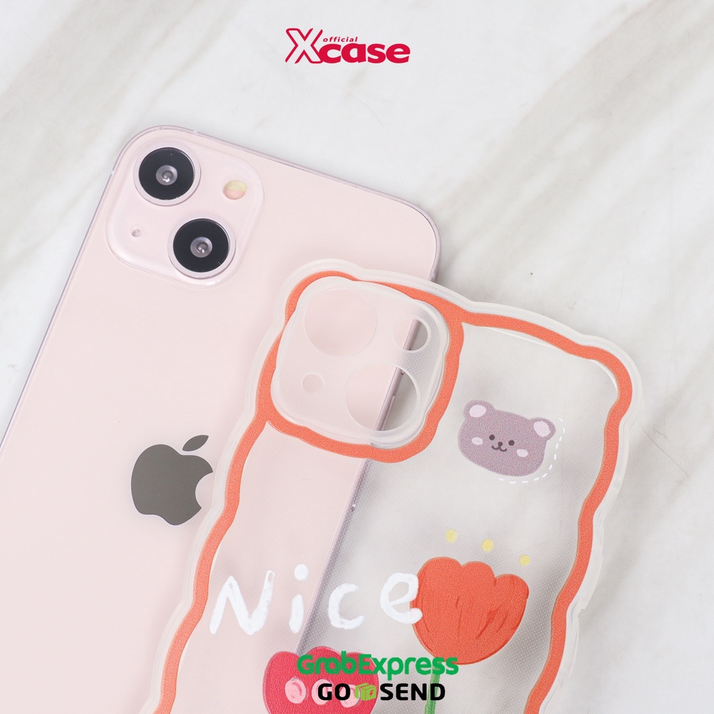 Clear Softcase Big Flowers Bear and Bunny Wavy Side Full Lens Cover For iPhone 7 8 SE XR XS MAX 11 12 13 MINI PRO MAX