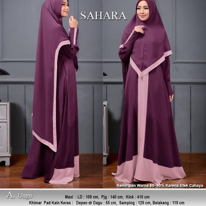 SPESIAL ATASAN PAKAIAN WANITA MUSLIM GAUN SETELAN sahara syari ungu ori DU busana muslim pesta mewah