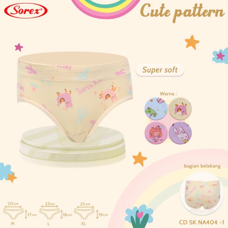 CD Celana Dalam Anak Perempuan Sorex Segitiga Super Soft NA 401 402 403 / Cd Anak Sorex Kids