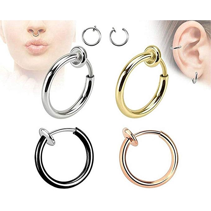 1pair Retractable Earrings No Need Piercing Unisex Classic Hip-hop Hoop Earrings