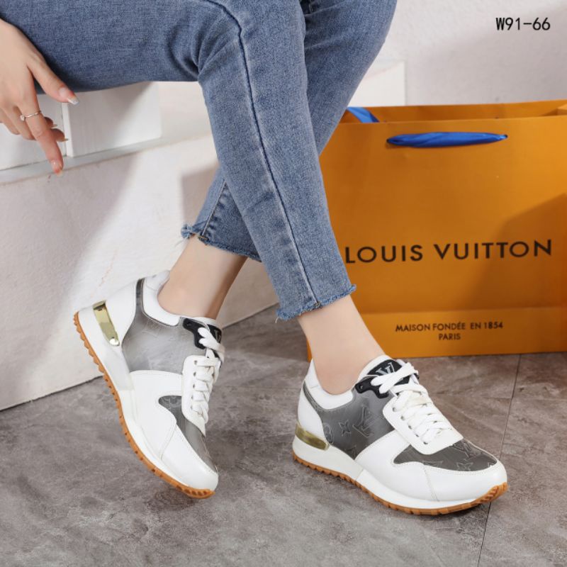 01,LOUIS VUITTON LV RUN AWAY SNEAKERS WHITE GREY EDITION SEMI ORI WITH PAPERBAG W91-66*