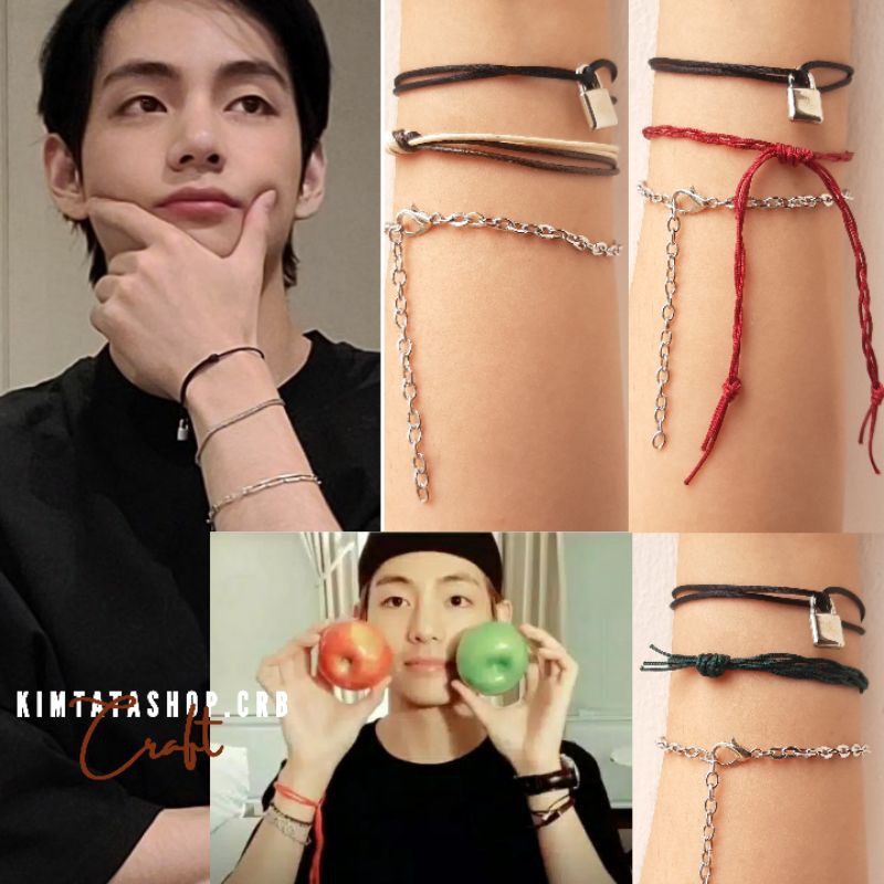  Gelang  Tali Taehyung V BTS  Lock Bracelet 3 in 1 set 