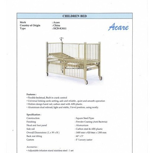 Ranjang Anak Acare Children Bed HCB K3011 - Ranjang Rumah Sakit