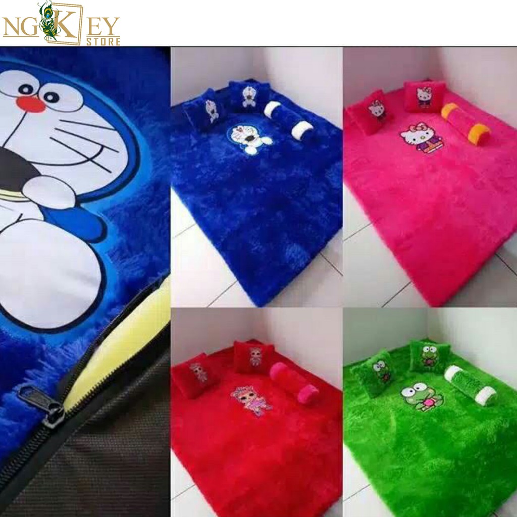 Surpet Kasur Lipat Surpet Bulu LED Surpet Karakter Kartun Kasur Bulu Gratis 2 Bantal dan 1 Guling