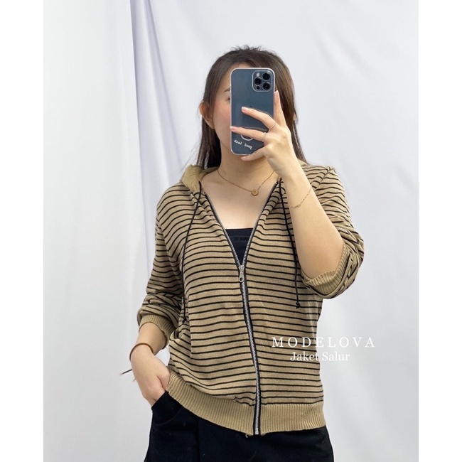 MDLV ~ JAKET SALUR WOMEN KNIT JACKET SALUR JAKET RAJUT GARIS JAKET RAJUT LENGAN PANJANG  FASHION WANITA