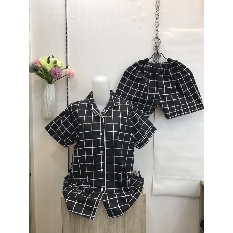 piyama/pajamas kotak&quot; HP katun hitam murah.homewear/sleepwear/bajutidur cwe PP tartan black kekinian