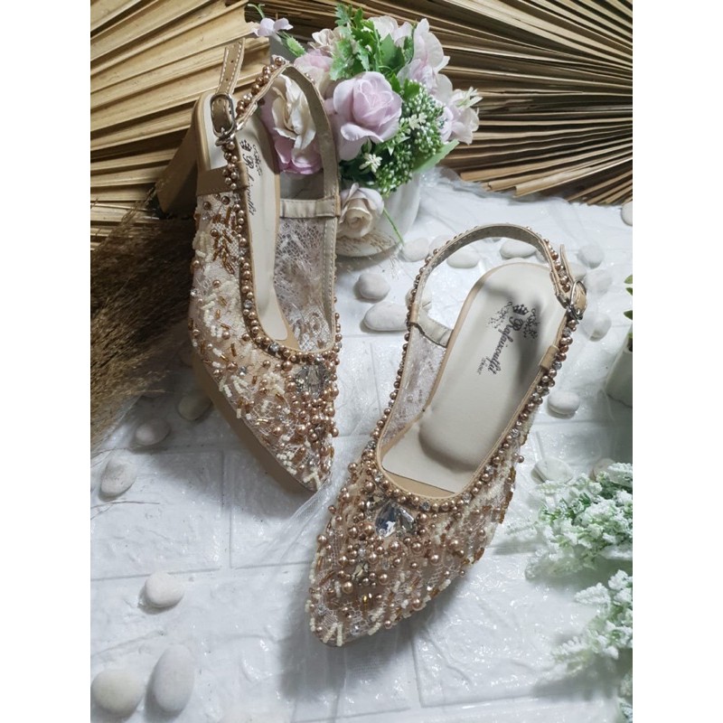 sepatu kiyarisa Nude gold tinggi 7cm bahan