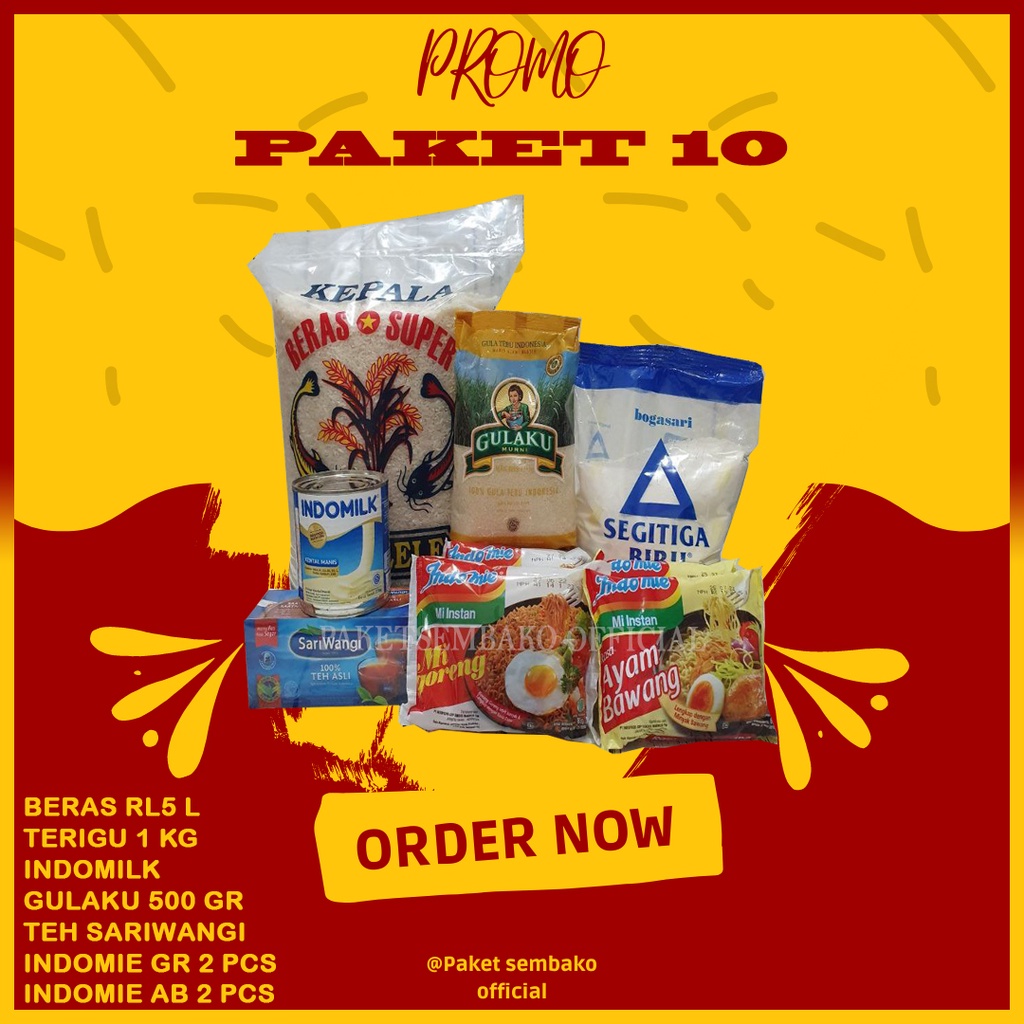 

Paket 10 - Sembako Beras Terigu Gula Indomilk Sariwangi Indomie Paket Murah Hemat