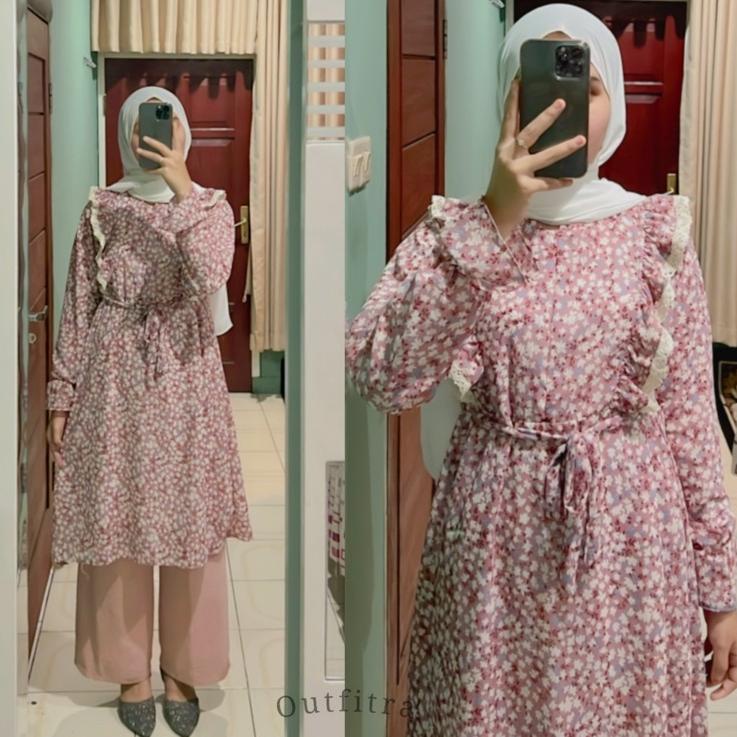 (byfr -391) [COD] Tunik Ceruty Babydoll motif bunga busui friendly - Midi Dress ceruti kembang - fashion muslim 454WEWF