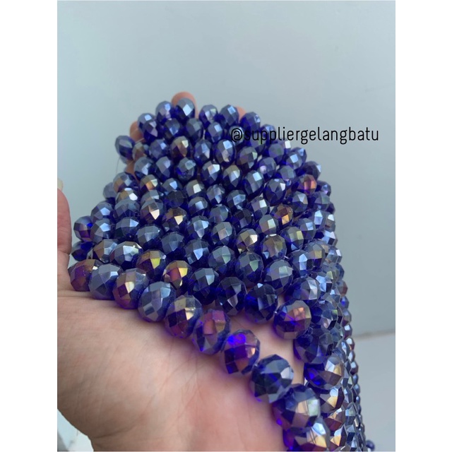 Crystal Ceko 14mm BLUE QUARTZ metallic biru kuarsa metal kristal import bahan kalung gelang anting strap mask kerajinan tangan craft citayam fashion week etink vintage elegan bali manik crystal