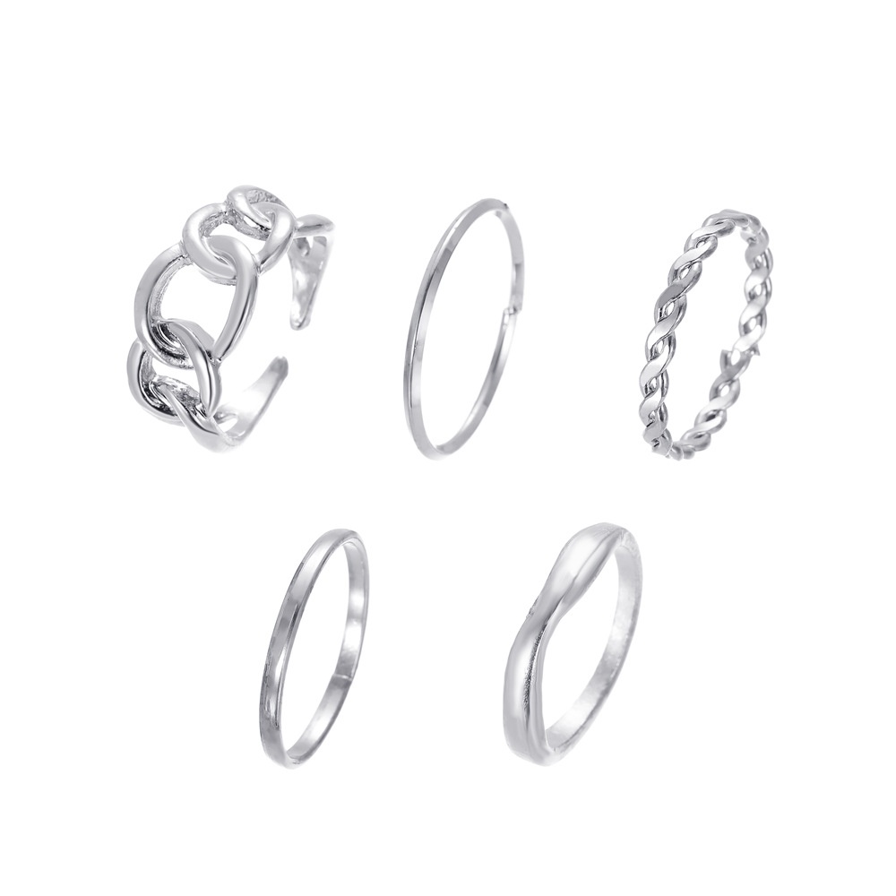 Set Cincin Model Terbuka Bentuk Geometris Gaya Retro Korea Untuk Wanita