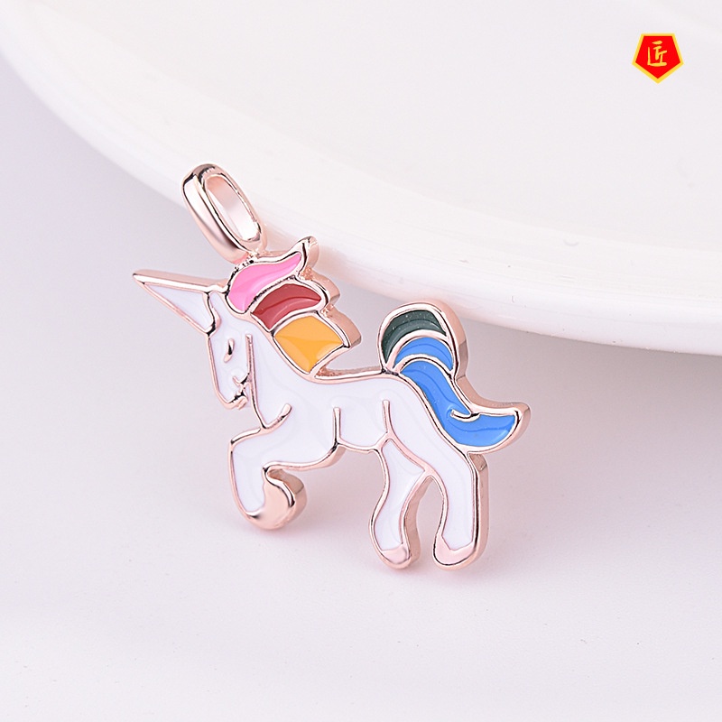 [Ready Stock]European and American 925 Silver Unicorn Necklace Ins Lucky God Beast Sweet Pendant