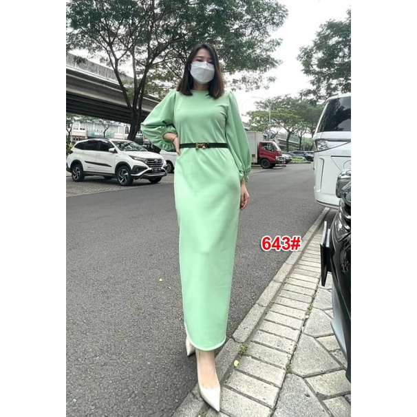 Maxi Scuba 643#/longdress muslim scuba full + belt H hitam/ Fashion Wanita/ OOTD Cewek Murah